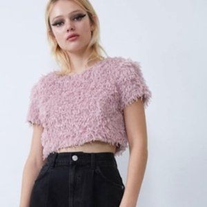 NWT Zara lilac purple colour feather crop top, Medium